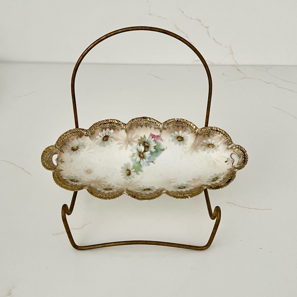 RS Prussia Floral Gold-Trimmed Decorative Oblong Dish